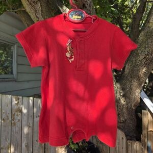Sold Classic Red Baby Romper with Embroidered Winnie The Pooh, Tigger, Piglet